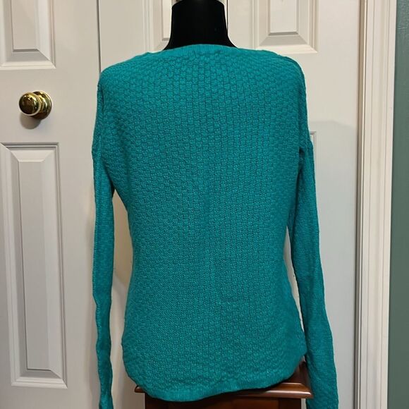 Soft Acrylic Turquoise Vintage Scoop Neck Pullover Preppy Woven Sweater - Picture 2 of 6